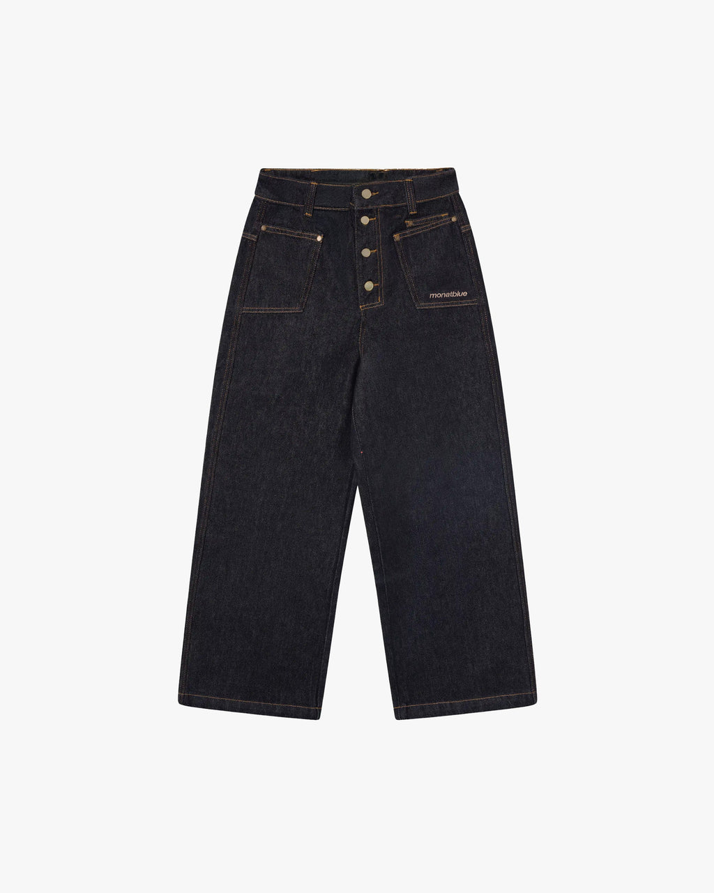Button Detail Raw Jeans