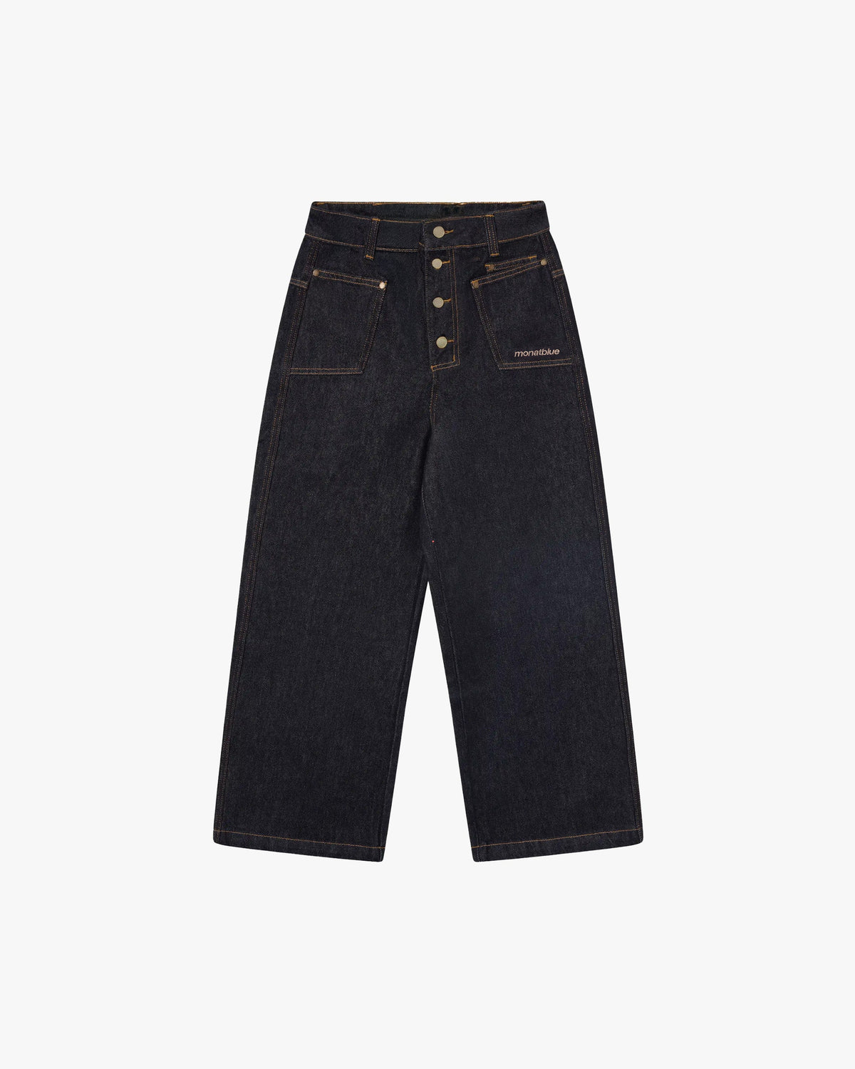 Button Detail Raw Jeans